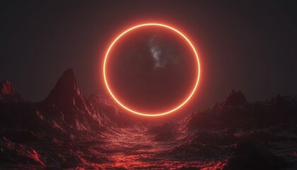 Obraz premium Solar eclipse, glowing light ring, cosmic scene, 3D illustration, isolated on white background