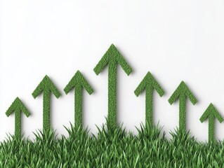 Green arrows made of grass symbolize growth, sustainability, and nature's positive impact on the environment.