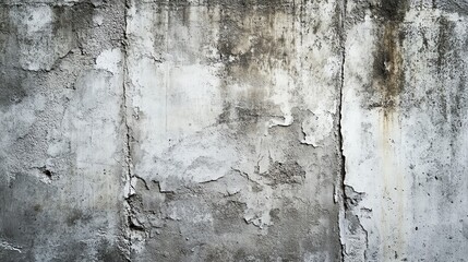 Obraz premium A close-up view of a textured, weathered concrete wall with peeling paint and imperfections, ideal for backgrounds or architectural projects.