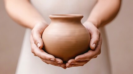 Crafting a clay pot on a pottery wheel with skillful hands in a warmly lit studio, showcasing creativity and artistry