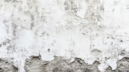 Fototapeta premium A textured wall featuring a combination of peeling white paint and rough gray surface, perfect for backgrounds and textures.