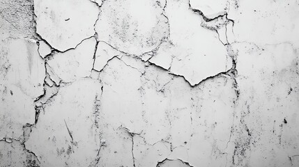 Obraz premium Close-up of a cracked white wall texture, showcasing intricate patterns and aged imperfections, ideal for backgrounds and design.