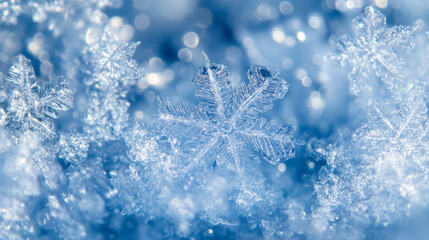 Stunning close-up of delicate snowflakes glistening on a winter morning