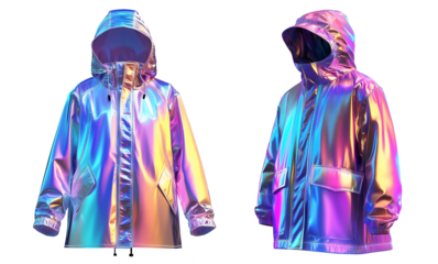 Raincoat holographic color in different angles, trendy fashion clothing for man, woman, autumn, spring, summer, on isolated background png