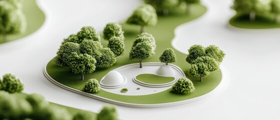 Impact of net zero policies, city park with low-emission activities, community health, 3D illustration