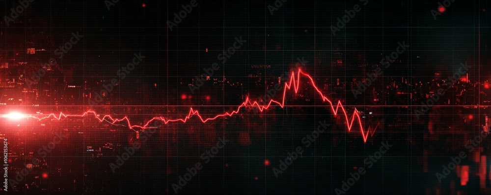 Poster red line graph on a black grid background