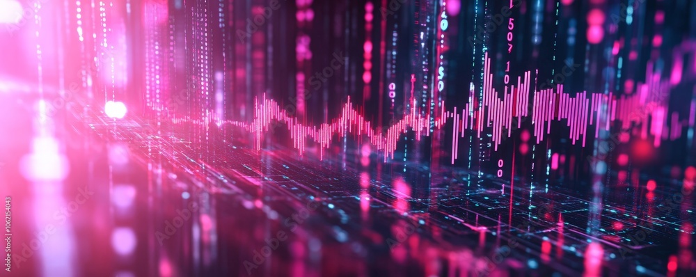 Aufkleber abstract digital data visualization with pink and blue glowing lines and numbers