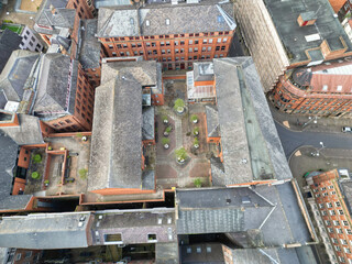 High Angle View of Buildings at Downtown Central Northampton City of East Midlands Region of England Great Britain. Aerial Footage Was Captured with Drone's Camera From Medium High Altitude on April 2