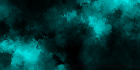 Blue powder dust smoke on black background,  Dark clouds contrast with bright center,  Abstract green smoke levitation with lighting, Atmospheric and mystic green smoke background.