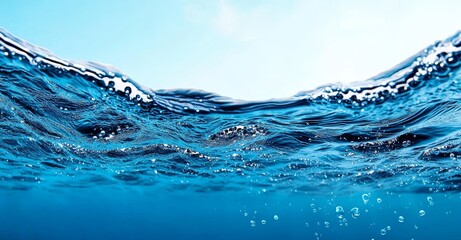 Underwater background with water bubbles and shining undersea light rays
