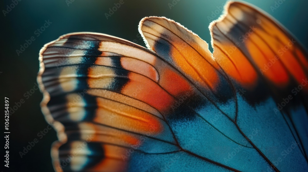Poster close-up of a butterfly wing with vibrant colors and intricate patterns