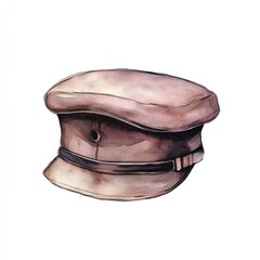 Watercolor Illustration of a Vintage Cap: A stylish, muted brown headwear piece ideal for fashion, art, and design projects.