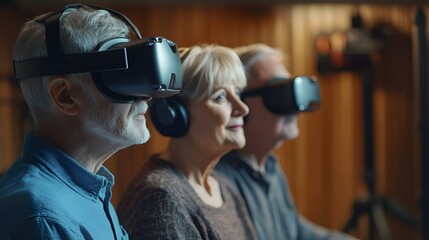Seniors Experiencing Virtual Reality with VR Headsets

