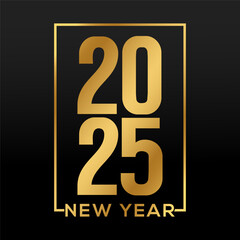 Happy new year 2025 banner black and golden vector luxury text 2025 happy new year.
