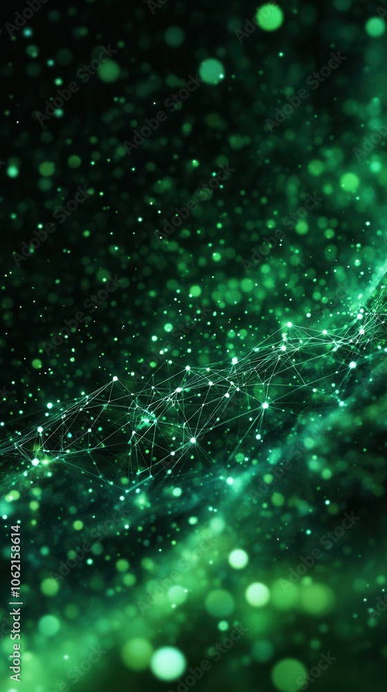 Poster abstract green dust and light particles create a captivating cosmic scene, perfect for tech and desi