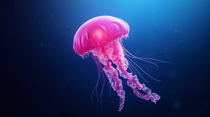 Fototapeta premium There are glowing blue jellyfish in the deep that emit tranquil bioluminescent strands.