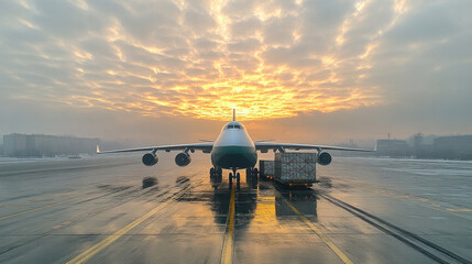 cargo plane being loaded on a runway, efficient air freight ready for global delivery