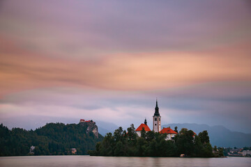 Famous alpine Bled lake (Blejsko jezero) in Slovenia