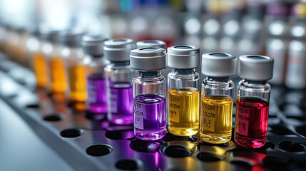 close-up of vaccine vials lined up in a medical laboratory, representing health protection and prevention