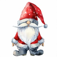 Watercolor illustration of a cute Christmas gnome.