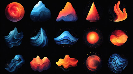 collection of vector shapes in bold colors, dynamic and abstract, useful for graphic design projects