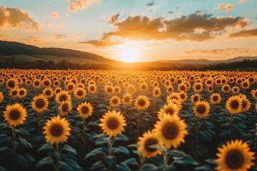 Obraz premium Sunflowers field at sunset creating a stunning landscape