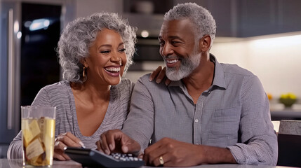 Senior Couple Planning Finances Together at Kitchen Table