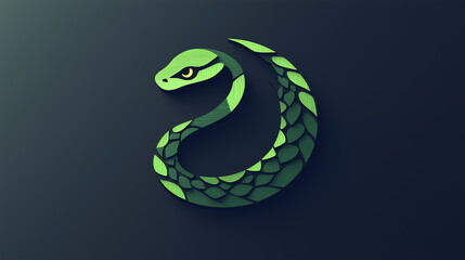 Fototapeta premium A green snake design features detailed scales and a striking eye, set against a dark backdrop, highlighting a modern and artistic interpretation of the creature.