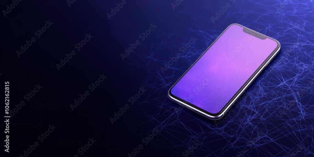 Poster sleek smartphone with a gradient screen on a dark background.
