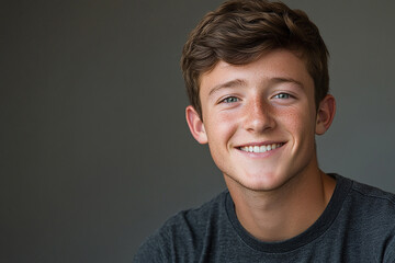 Portrait of smiling white cute teenage boy