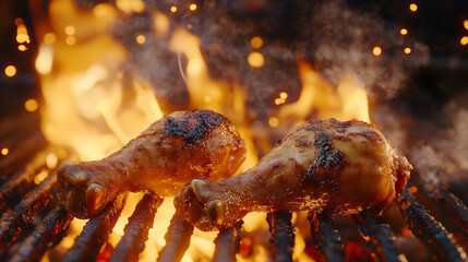 Juicy grilled chicken drumsticks cooking BBQ oven