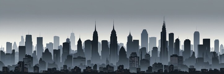 Fototapeta premium cityscape silhouette north american themed banner with gray backdrop. light blinds background