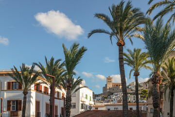 Historic old town of Dalt Vila with a view of the Cathedral - Catedral de Santa Maria, on the Spanish island of Ibiza.