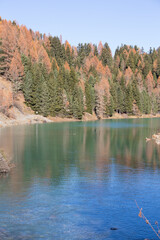 Colorful reflections in a Lake in the Mountains of South Tyrol, Martell, Vinschgau