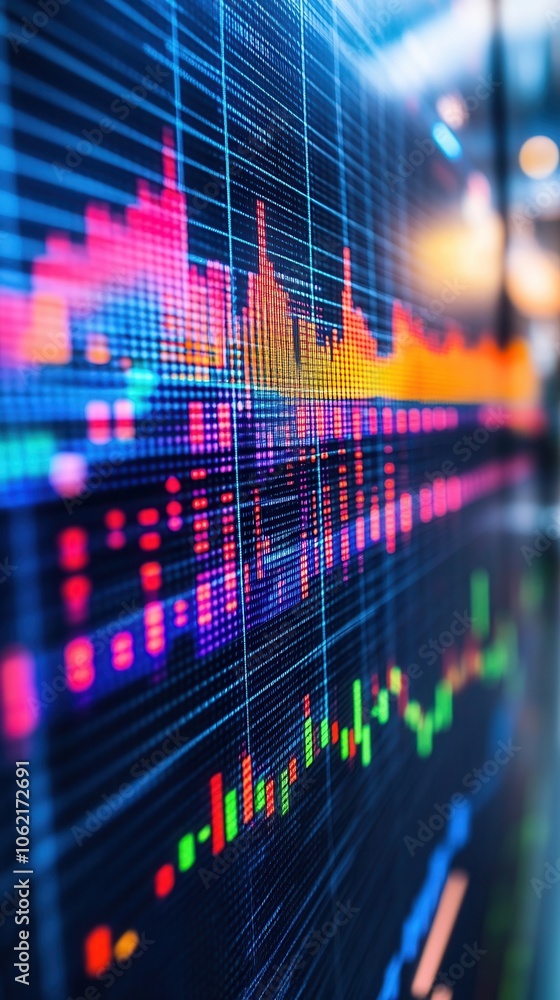 Poster colorful digital financial graph displaying data trends and market movements with vivid colors and m