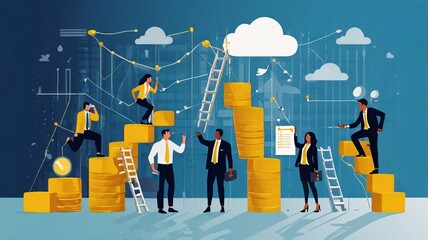 Teamwork Climbing Success ladder upward growth chart V8