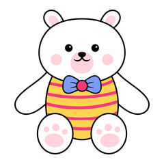 Cute Bear with Bow Tie. This charming illustration depicts an adorable white bear with a happy expression, making it perfect for children’s designs or playful decorations.