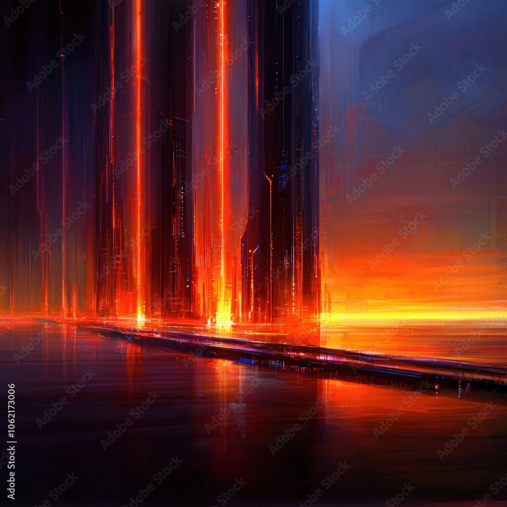Poster vibrant light structures emerge from urban landscapes creating a futuristic atmosphere at dusk with 