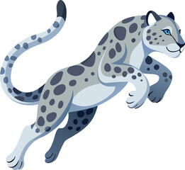 snow leopard jump on white background