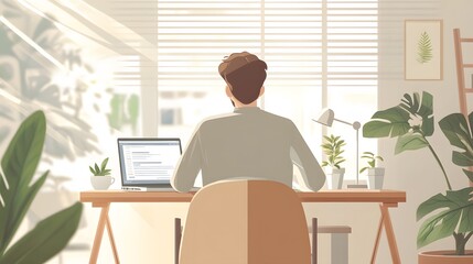 Man Working at Home Office - Cozy and Bright

