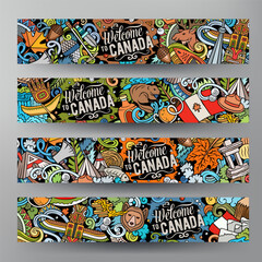 Cartoon vector doodle set of Canada banners templates