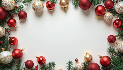 christmas background with baubles and fir branches