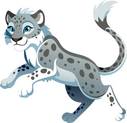snow leopard jump on white background