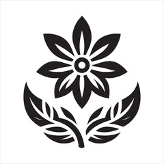 A flower leaves black and white silhouette icon illustration vector