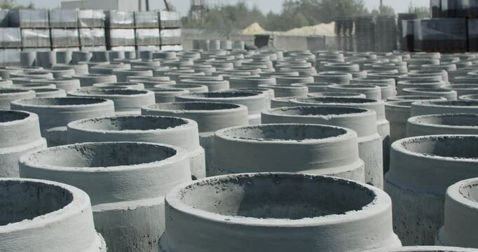 A stack of concrete ring pipes