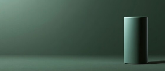 Minimalist cylindrical object on a muted green background, showcasing modern design aesthetics.