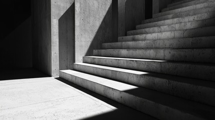 Abstract 3D Render of Brutalist Staircase with Sharp Angles and Textured Concrete, Creating Intriguing Shadows