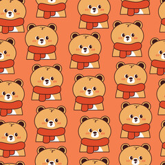cute seamless pattern cartoon bear with orange scarf. animal winter wallpaper for fabric print, gift wrap paper