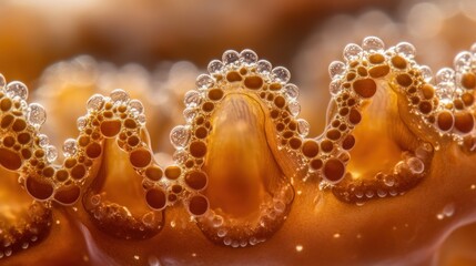 Close-up of a Golden-Brown Surface with Bubbles