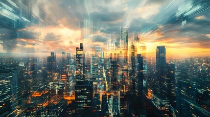 Fototapeta premium Modern City Skyline at Golden Sunset